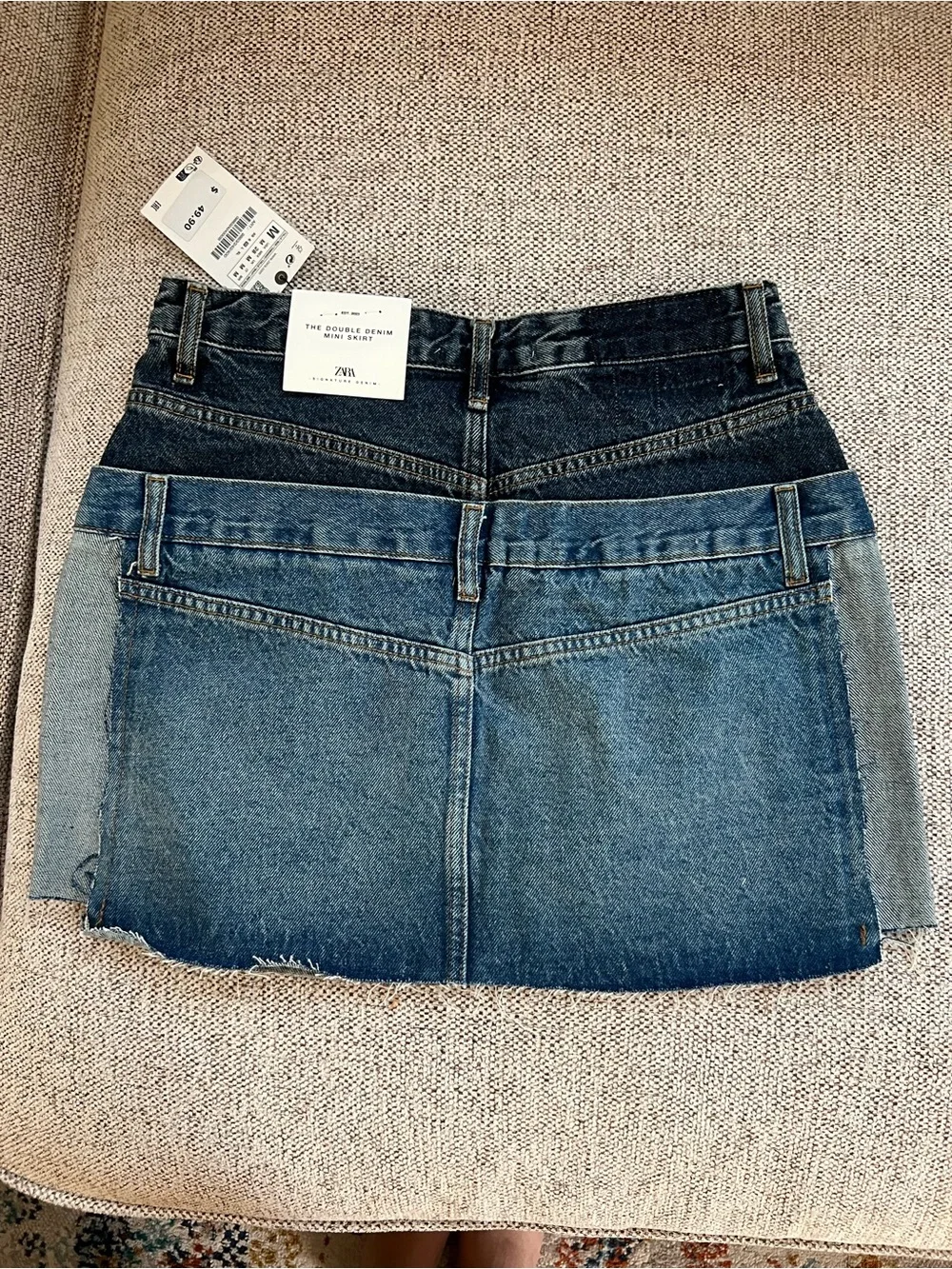 Zara Two-Tone Denim Patchwork Mini Skirt - Blue